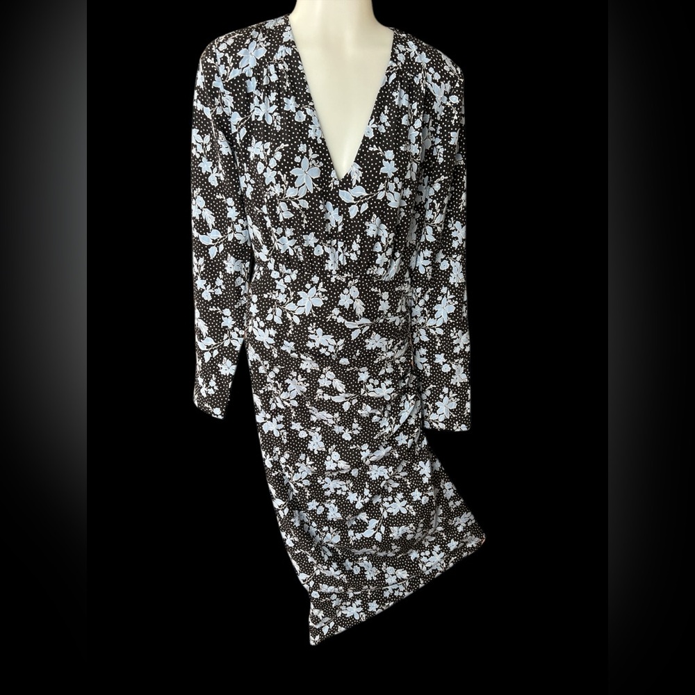 LN Veronica Beard Chana Floral asymmetrical dress size 4 Ruched Zipper Long Slv - Picture 5 of 13